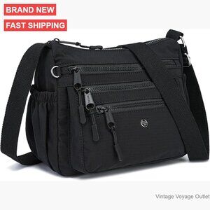 Large Nylon Crossbody Bag with 10 Pockets Lightweight Travel Satchel